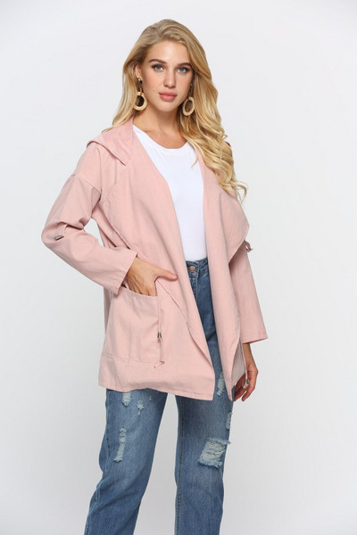 Modern női őszi kabát fűzős kapucnival több színben