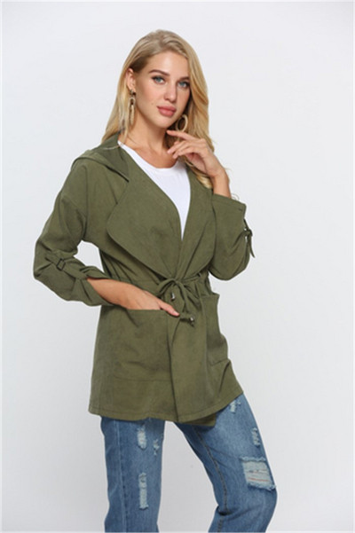 Modern női őszi kabát fűzős kapucnival több színben