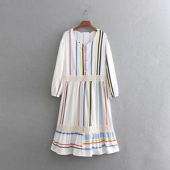 Csíkos női ruha hosszú ujjal