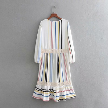 Csíkos női ruha hosszú ujjal