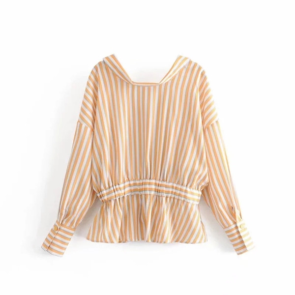 Modern női csíkos blúz V-nyakkal