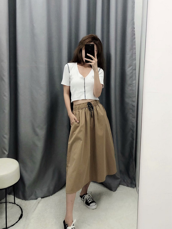 Fusta de dama lunga de culoare maro - model lat