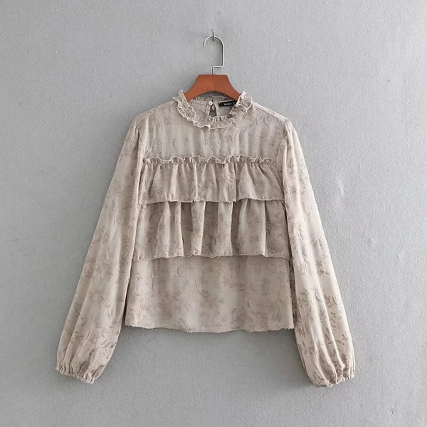 Női blúz O-nyakkal és hímzéssel