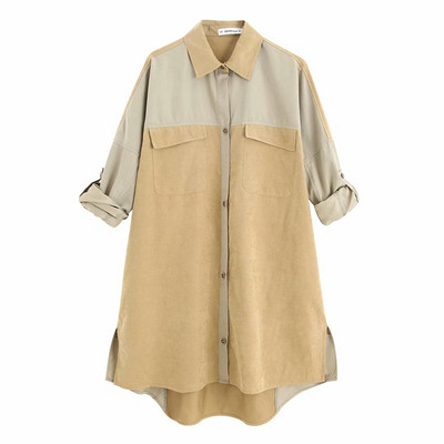 Cămașă lungă de damă cu nasturi maro