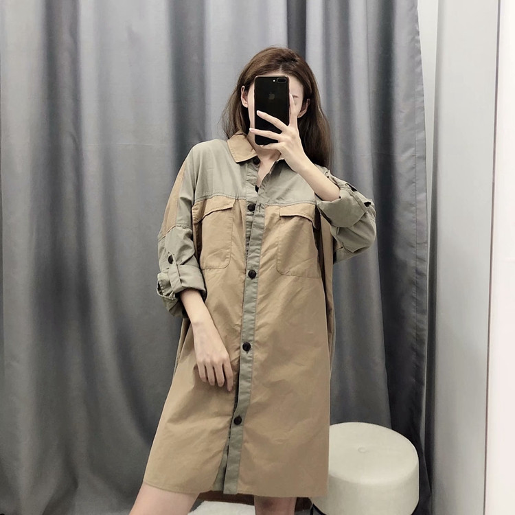 Cămașă lungă de damă cu nasturi maro