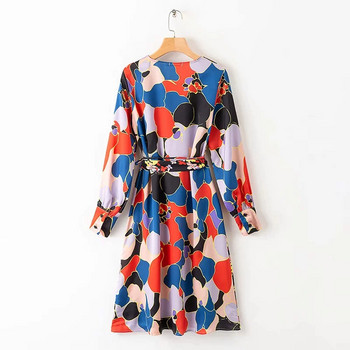 Rochie de dama cu motiv colorat si decolteu in V