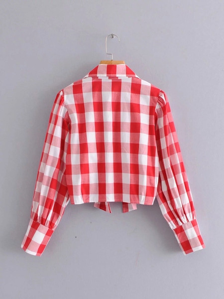 Modern női kockás ing szalaggal