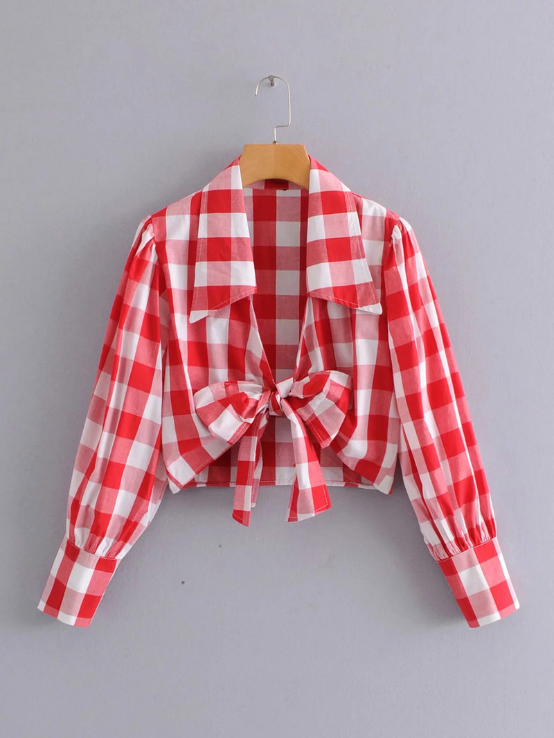 Modern női kockás ing szalaggal
