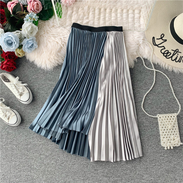 Fusta de dama plisata in doua culori