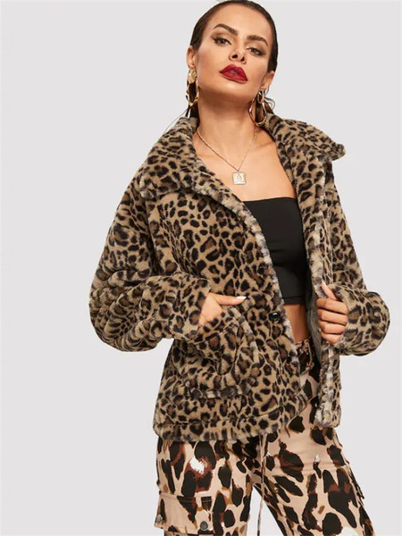 Jachetă modernă de damă cu mâneci lungi și model animal