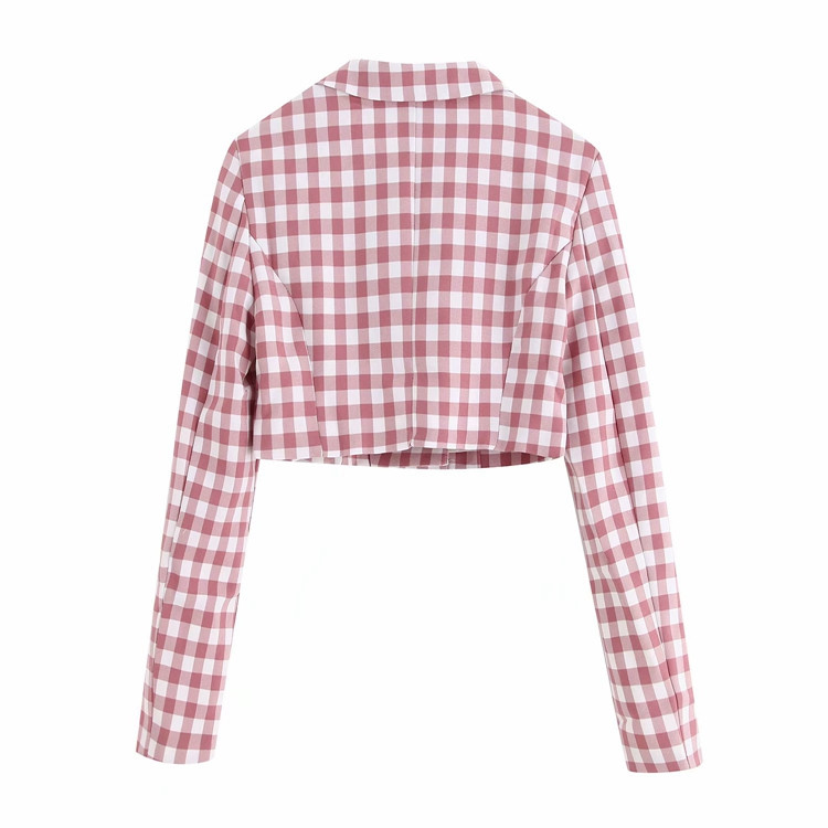 Női kockás rövid kabát hosszú ujjal