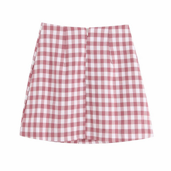 Fusta de dama scurta in carouri cu nasturi