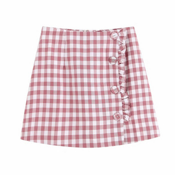 Fusta de dama scurta in carouri cu nasturi