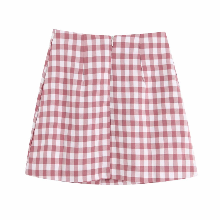 Fusta de dama scurta in carouri cu nasturi