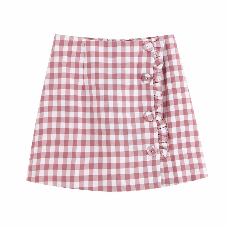 Fusta de dama scurta in carouri cu nasturi