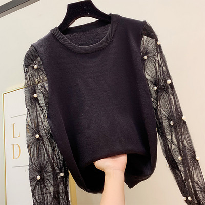 Bluză de damă modernă cu mâneci din dantelă în mai multe culori