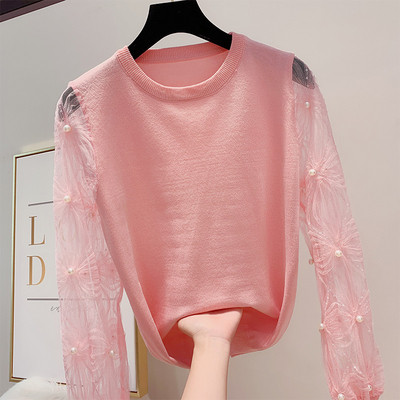 Bluză de damă modernă cu mâneci din dantelă în mai multe culori