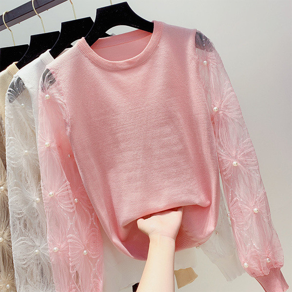 Bluză de damă modernă cu mâneci din dantelă în mai multe culori