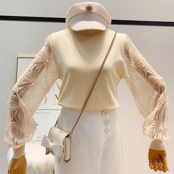 Bluză de damă modernă cu mâneci din dantelă în mai multe culori