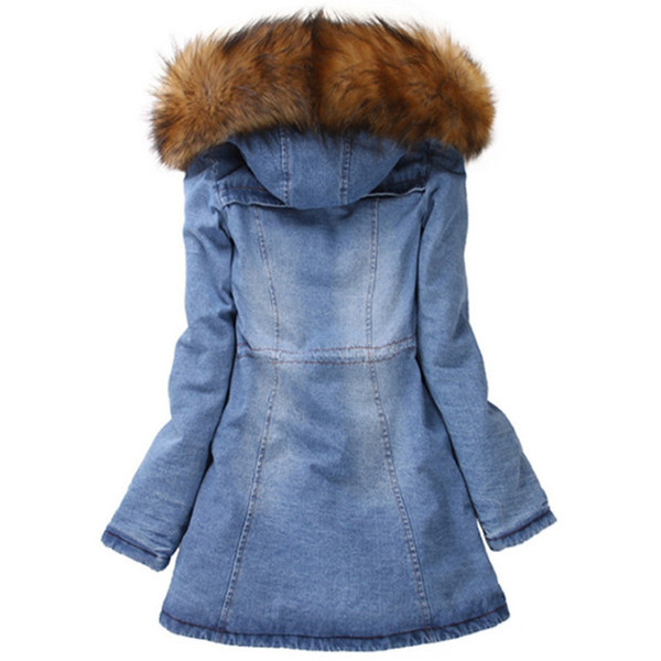 Modern női farmer dzseki pehely és hosszú ujjú kék színben