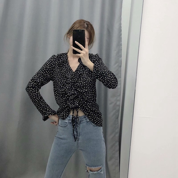 Modern női ing fűzővel és hosszú ujjú fekete színben