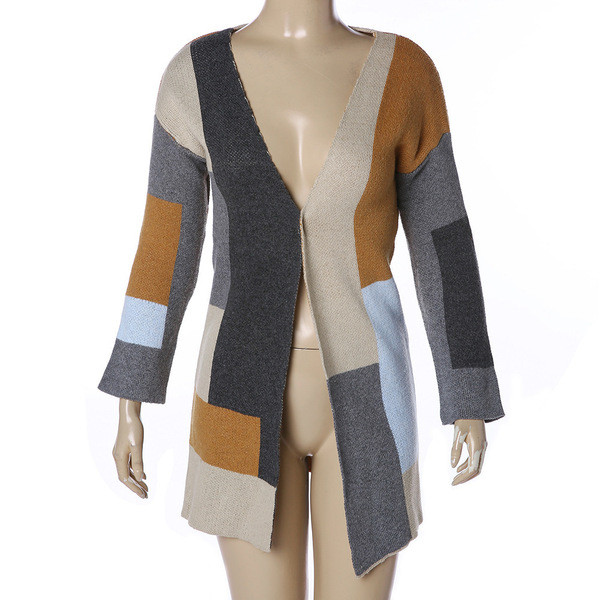 Cardigan lung de damă modern cu buzunar în culoarea gri