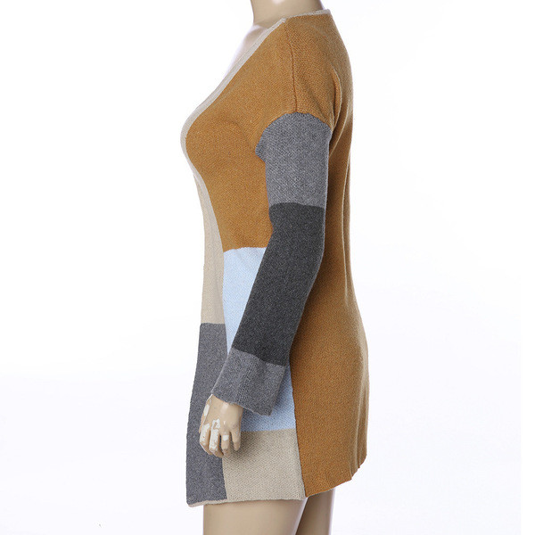 Cardigan lung de damă modern cu buzunar în culoarea gri