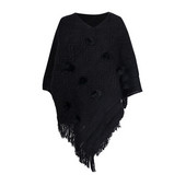 Női kötött poncsó V-nyakú aszimmetrikus mintával, több színben