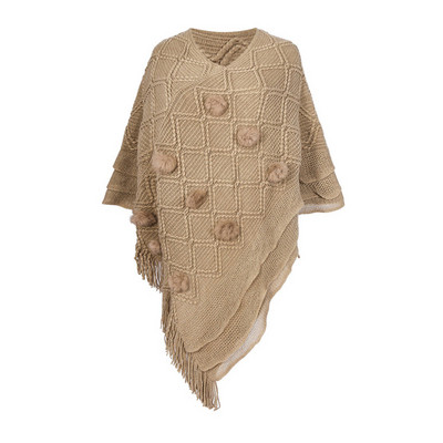 Női kötött poncsó V-nyakú aszimmetrikus mintával, több színben