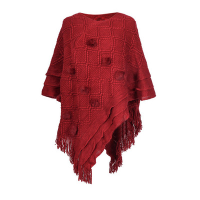 Női kötött poncsó V-nyakú aszimmetrikus mintával, több színben