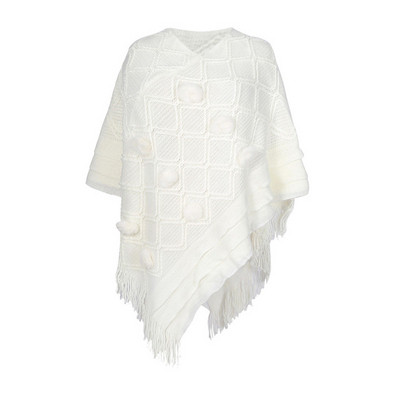 Női kötött poncsó V-nyakú aszimmetrikus mintával, több színben