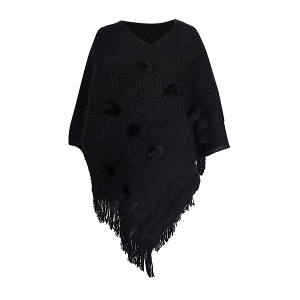 Női kötött poncsó V-nyakú aszimmetrikus mintával, több színben