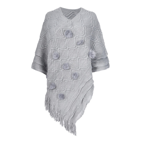 Női kötött poncsó V-nyakú aszimmetrikus mintával, több színben