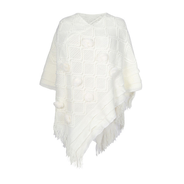 Női kötött poncsó V-nyakú aszimmetrikus mintával, több színben