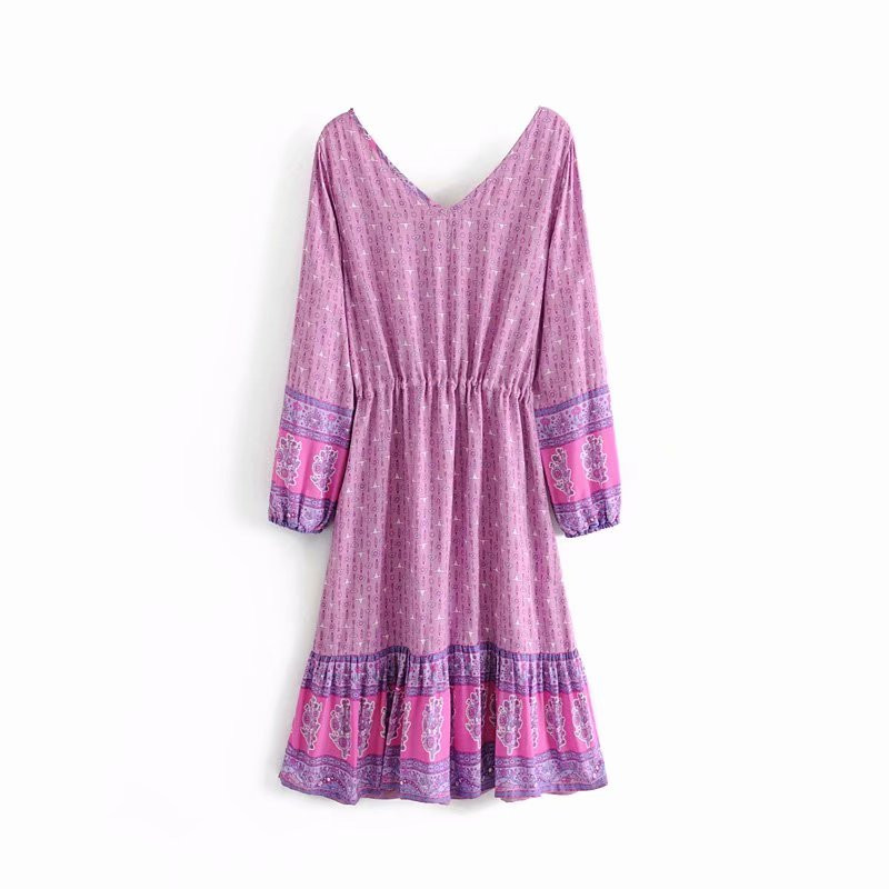 Mintás mintás hosszú női ruha megkötős, hosszú ujjú