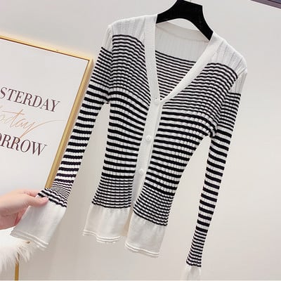 Modern női csíkos mellény fekete-fehér színben