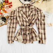 Női kockás kabát övvel, két színben
