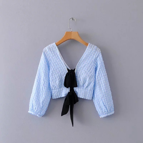 Cămașă modernă-model scurt de damă în roz și albastru