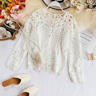 Bluză de damă elegantă cu mâneci lungi și dantelă în mai multe culori