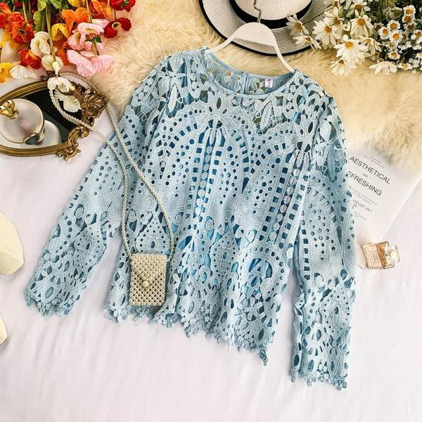 Bluză de damă elegantă cu mâneci lungi și dantelă în mai multe culori