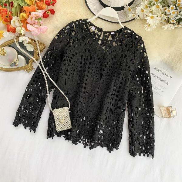 Bluză de damă elegantă cu mâneci lungi și dantelă în mai multe culori