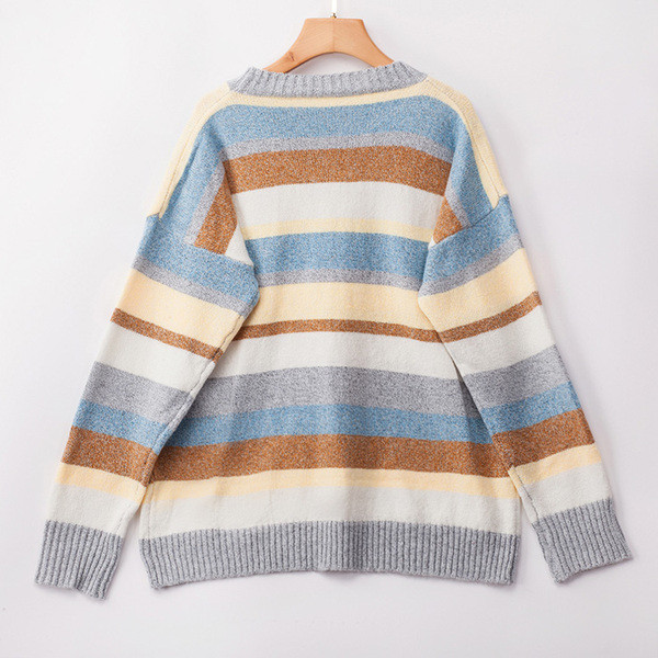 Pulover casual dama in dungi si decolteu O in mai multe culori