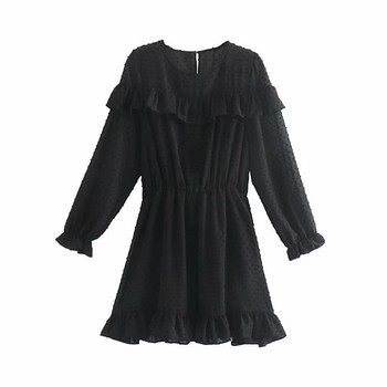 Rochie elegantă din șifon cu mâneci lungi, de culoare neagră