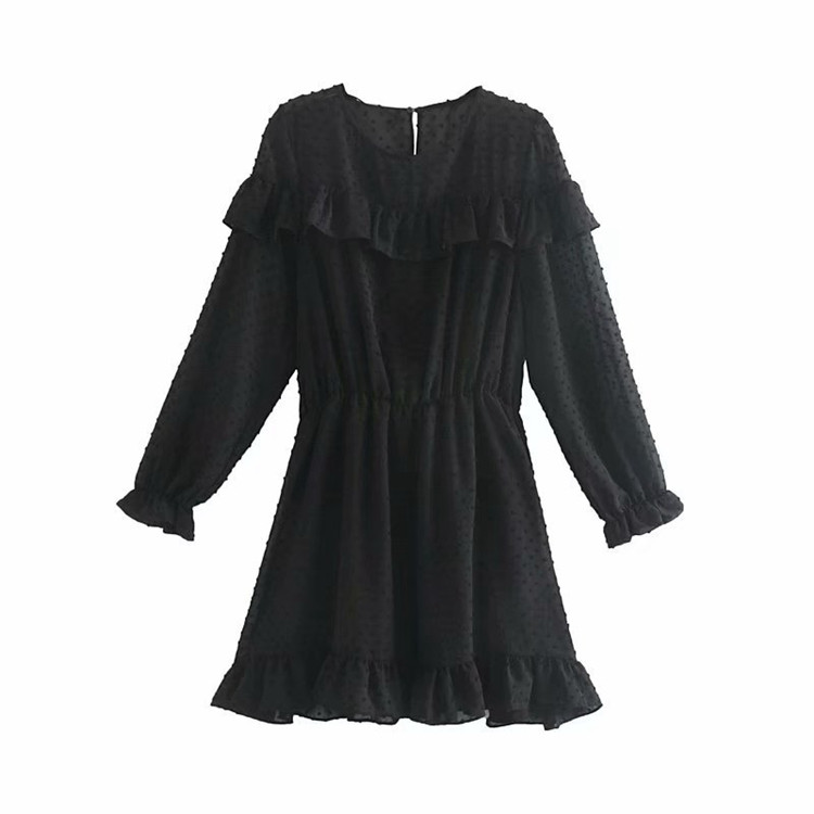 Rochie elegantă din șifon cu mâneci lungi, de culoare neagră