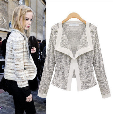 Stílusos női kabát hosszú ujjú fekete-fehér színben