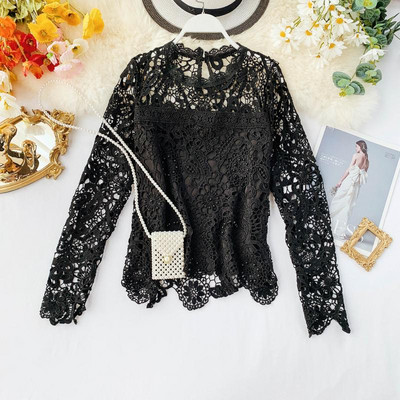 Bluza dama din dantela cu decolteu O in mai multe culori