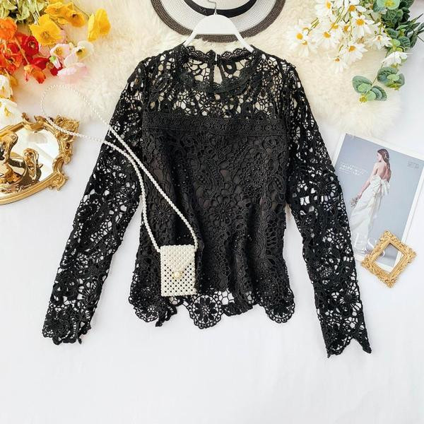 Bluza dama din dantela cu decolteu O in mai multe culori