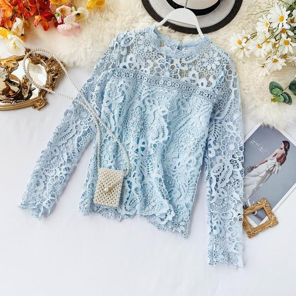 Bluza dama din dantela cu decolteu O in mai multe culori