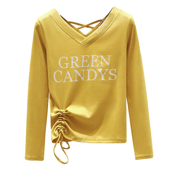 Bluză casual de damă cu mâneci lungi și decolteu în V