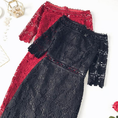 Rochie de dama eleganta din dantela cu maneci 3/4 in mai multe culori